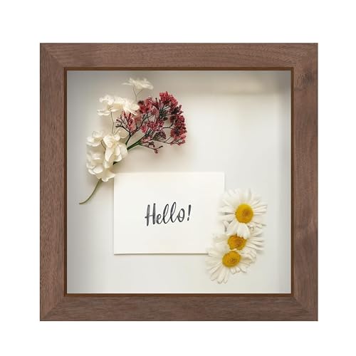 FrameWorks 8” x 8” Dark Oak Wooden Shadow Box Frame – Display Case with Soft Felt Back, Memory Box with Tempered Glass, Display Box with Elegant White Ball Push Pins, Wooden Flower Box - color: Dark Oak, size: 8"x8"