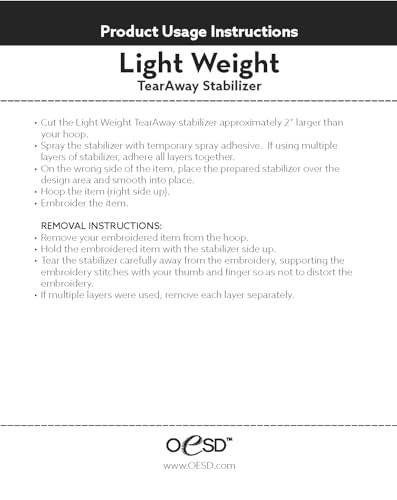 OESD Light Weight Tear Away Embroidery Stabilizer 20" x 10 Yd Roll