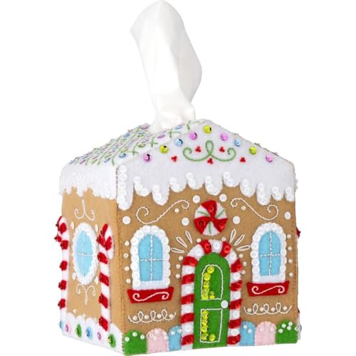 Bucilla Felt Applique Tissue Box Cover, Gingerbread Cottage, Perfect for DIY Arts and Crafts Projects
