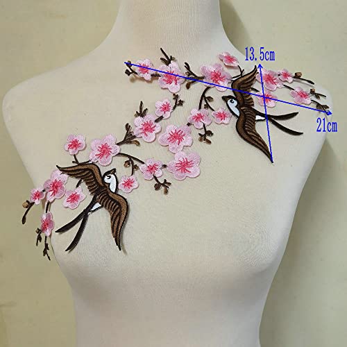 1pair Quince Sakura Flower Embroidery Iron On Applique Patches (Pink H) - color: Pink H