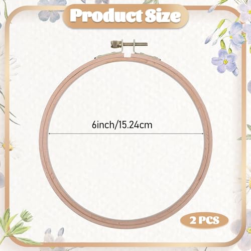 Cross Stitch Hoops Ring, 2 Pack 6 Inch Wooden Embroidery Hoops, Beech Wood Embroidery Hoops Set with Copper-Plated Screw, Cross Stitch Supplies for Art Craft Sewing, DIY Decoration