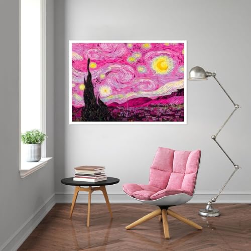 TCDZMYGS Stamped Cross Stitch Kits for Beginners-Starry Sky,12x16in - color: Pink Starry Sky