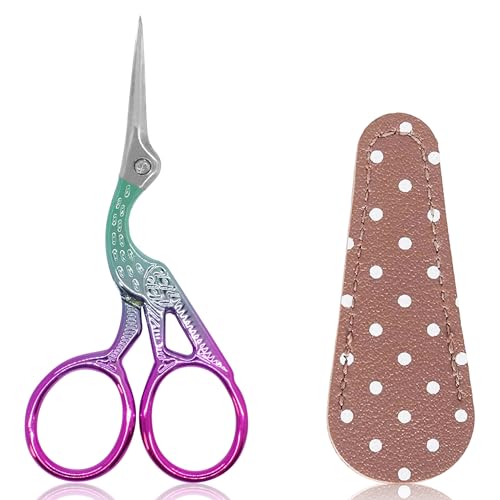 BIHRTC 3.6" Precision Crane Scissors,Stainless Steel with Leather Cover - color: Green Pink, size: 3.6inch