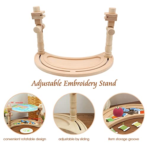 ZOCONE Multifunctional Beech Wood Embroidery Hoop Stand with 2 Pcs 6'' 8'' Embroidery Hoops, Adjustable Rotated Embroidery Stand Cross Stitch Stand, Embroidery Hoop Holder for Embroidery Project (D) - style: D