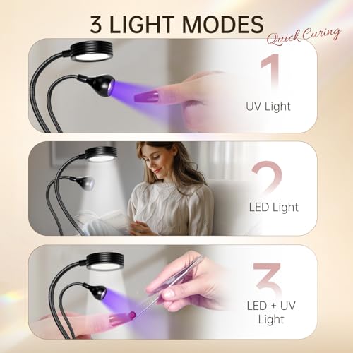AORAEM UV LED Nail Lamp, Double-Headed Flash Cure Light, Black - color: Gooseneck-Black