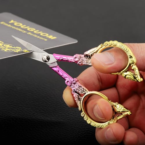 YOUGUOM Sewing Embroidery Scissors, Small Precision Shears - color: Golden Pink