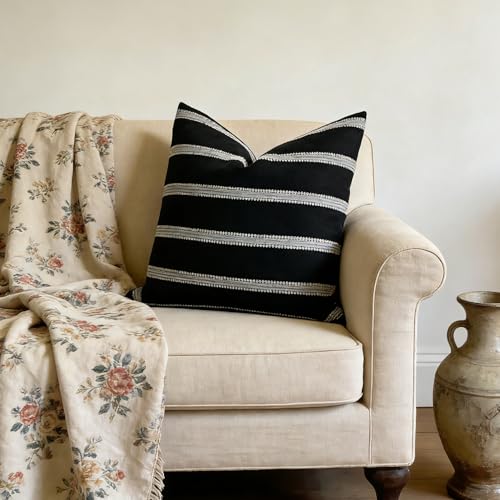 Slow Cow Square Throw Pillow Cover Stripe 18 x 18 Inches Black Off White - color: Stripe-black, size: 18" x 18" (Pack of 1)
