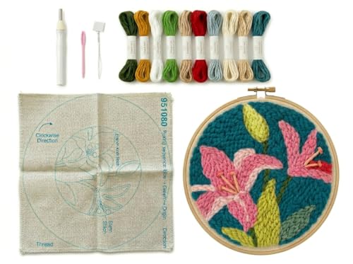 Meoe&heome Punch Needle Kit for Beginners, DIY Embroidery Set with 20+ Patterns(Pink Lily) - color: Pink Lily