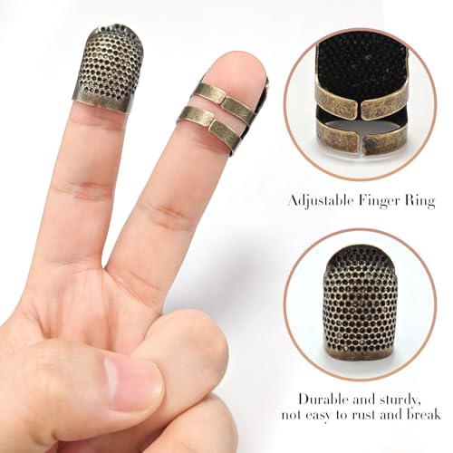 ZESION 4Pcs Sewing Thimbles, Adjustable Metal Thimbles for Hand Sewing Finger Protector, Quilting Craft Accessories for Knitting Needlework DIY Tools, Bronze(2 Sizes, S/M) - color: Adjustable Bronze