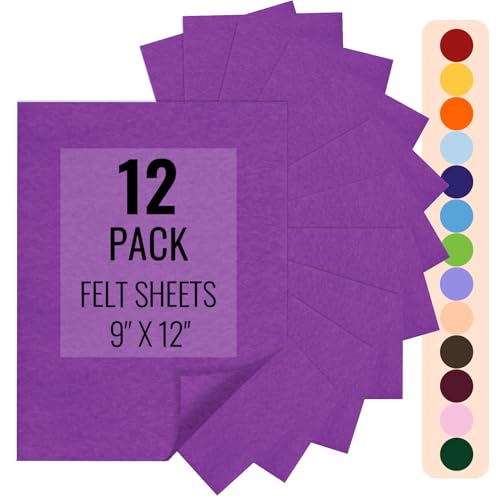 IONTACH 9" X 12" Felt Fabric Sheets 1.6mm Thick (12 Packs, Purple) - color: Purple