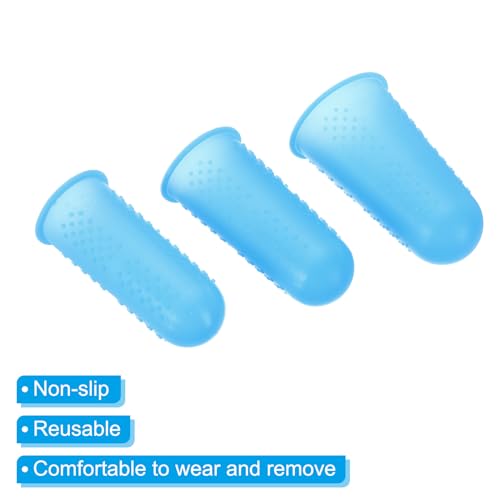 PATIKIL Rubber Finger Tips, 2 Set Silicone Thumb Fingertip Protector Finger Grips Thimble for Office Counting Sorting Sewing, Blue Multi Size Assorted