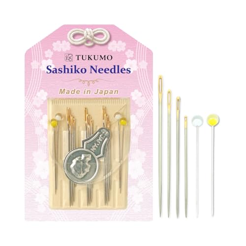 TUKUMO Sashiko Needles with pins Sewing Needles 4 Sizes of Needles Sharp with 1 Threaders Made in Japan