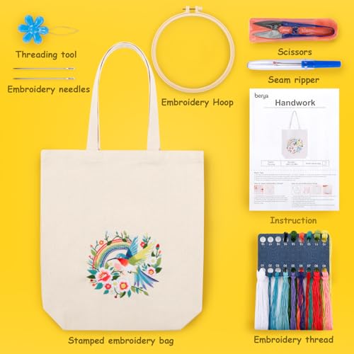 BERYA Canvas Tote Bag DIY Needlepoint Embroidery Kit for Beginners - color: Fly song