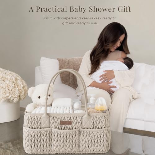 Konssy Baby Diaper Caddy Organizer, Braided Quilted Design with PU Handles - color: Snow Gray