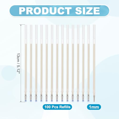 PATIKIL 100 Pcs Erasable Gel Pens Refills, 1mm Heat Erasable Pens Refills for Fabric Disappearing Ink Fabric Marking Pen for Sewing Quilting Writing, Beige Ink