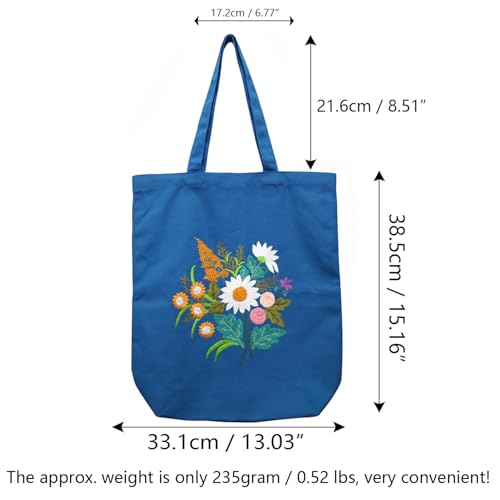 Canvas Tote Bag Embroidery Kit with Pattern for Beginners, Arts and DIY Embroidery Crafts Kits for Adults, Instructions, thimble, Embroidery Hoops, Color Threads (darkblue, CR002 chenhuicaoxin) - color: CR002 chenhuicaoxin darkblue
