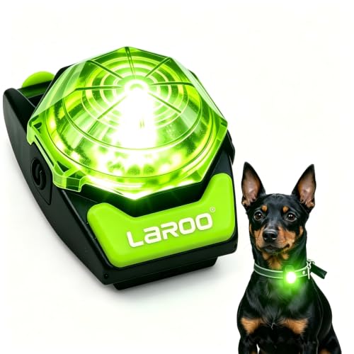 LaRoo Dog Collar Light, 13g Ultra-Light USB Rechargeable LED Dog Lights, IPX6 Waterproof 3 Modes Clip-On Pet Safety Light for Night Walking, Hiking & Camping -Green - color: Green-B