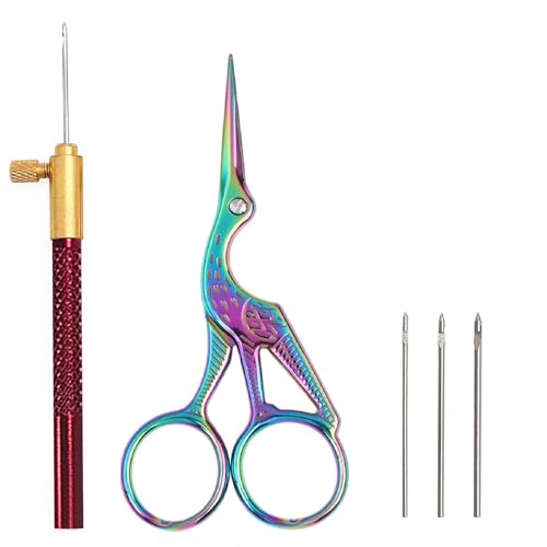 Haomian Tambour Hook with 3 Needles Embroidery Beginner Kit with Needles Scissors, Embroidery Beading Needle Tools Kit Premium DIY Sewing Supplies for Handcraft Enthusiasts Starter Projects