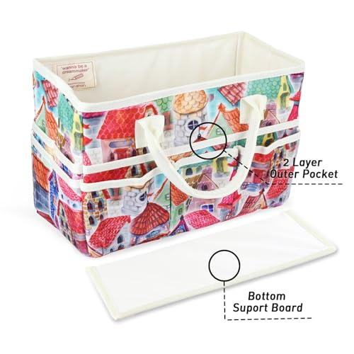 Craft Organizer Tote Bag with Multiple Pockets,Scrapbooking Art Storage - color: house