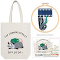 Sadnyy Possum Canvas Tote Bag Opposum Embroidery Kit for Beginners Cross Stitch Kits with Needles Thread Instruction for Adults Arts DIY Crafts Possum Needlepoint Women Shopping Reusable Grocery Bags