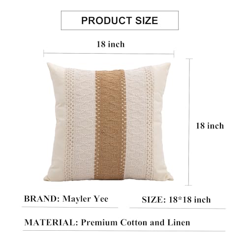Throw Pillow Covers 1PC for Farmhouse Living Room, Cotton Causes The Size to be Smaller, 18x18 Inch / 45x45cm, Textured Striped Woven Boho Pillow Covers (Beige & Brown, Single Striped) - color: Single Striped, size: 18" x 18" (Pack of 1)