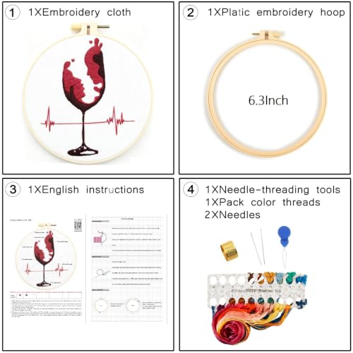 Couple Embroidery Kits for Beginners Adults, Abstract Face Embroidery Starter Kit, Hand Stamped Cross Stitch Kits for Adults Anniversary Valentine's Day Gifts, Embroidery Hoop, Thread & Video Tutorial - color: H1093, size: 6.3Inch