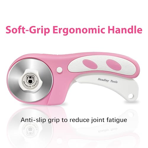 Headley Tools Rotary Cutter 60mm Upgraded with Bearing Design for Smoother and deeper cutting, Ergonomic Handle Rolling Cutter with Safety Lock for Fabric, Fabric, Leather, Crafting, Sewing, Pink - color: Pink, size: 60mm