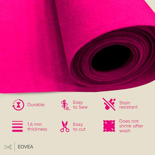 EOVEA | Acrylic Felt Fabric by The Yard | 72" Wide | 1.6mm Thick | Soft & Durable Non-Fraying Felt | for DIY Crafts, Sewing, Upholstery, Costumes & Padding(Neon Pink, 1 Yard) - color: Neon Pink, size: 1 Yard