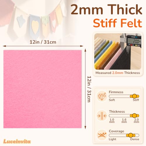 2mm Stiff Felt Sheets 12" X 12" (10 Pack, Bright Rose Pink) - color: Bright Rose Pink