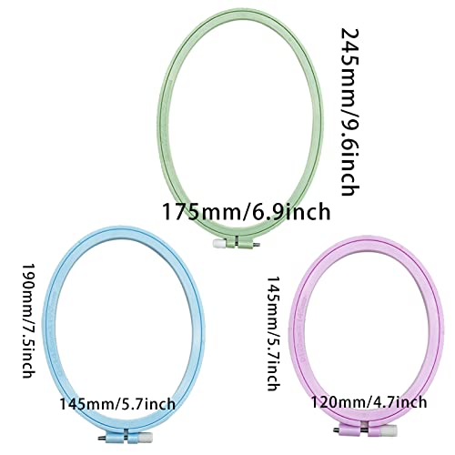 LAMXD 3 Pieces Embroidery Hoop Rectangle Oval Shape Embroidery Frame Cross Stitch Hoop Sewing Tool for Art Craft Handy Sewing (Multicolor),with Gold Eye Embroidery Needles… - style: 3 Sizes Oval