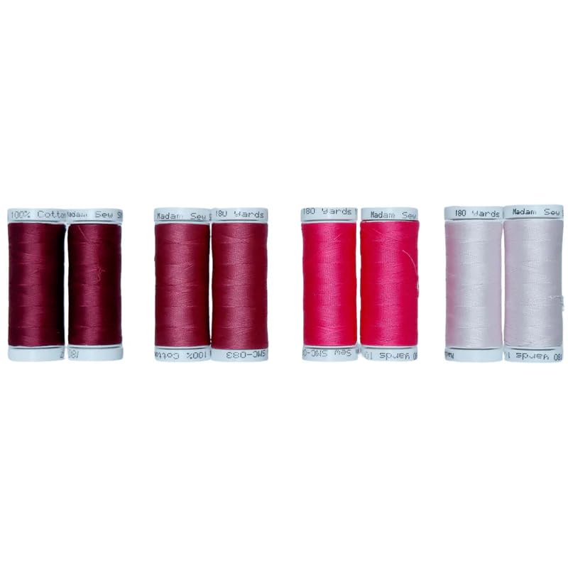 Madam Sew Cotton Thread Set – 8 Small Spools – 100% Cotton Thread for Sewing Machine & Hand Stitching | Strong, Low-Lint All Purpose Threads for Fabric, Quilting, and Stitching – Cool Pinks - color: Cool Pinks