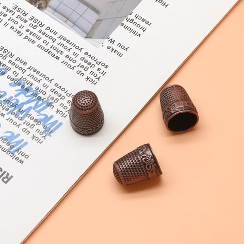 Coufce 4 Pcs Red Copper Metal Sewing Thimble - color: Red Copper