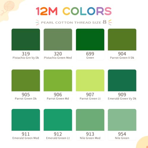 Size 8 Double Mercerized Egyptian Long Staple Cotton Pearl Thread 12 Gradient Colors per Box 5 Grams Ball Rainbow Color Embroidery Thread for Crochet Cross Stitch Hand Embroidery (12M) - color: 12M