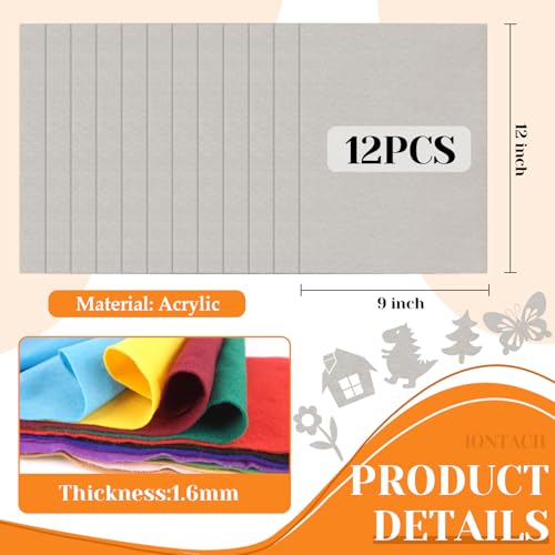 IONTACH 9" X 12" Felt Fabric Sheets 1.6mm Thick (12 Packs, Light Grey) - color: Light Grey