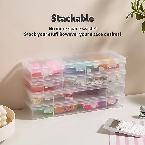 novelinks Clear Pencil Box and Small Plastic Storage Containers with Lids - color: 9 Pack Medium -Clear