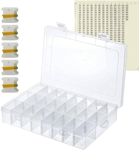 ericotry Embroidery Floss Organizer Box 24 Adjustable Grids with 50pcs Plastic Floss Bobbins and 552 Pcs Floss Number Stickers for Cross Stitch and Sewing Thread Craft DIY Sewing Storage