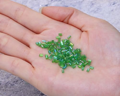 Glass Bugle Tube Beads 1400Pcs/30g Mini Seed Beads 2 * 3mm Small Craft Loose Spacer Bead for DIY Bracelets Necklace Earring Jewelry Making (Grass Green) - color: Grass Green