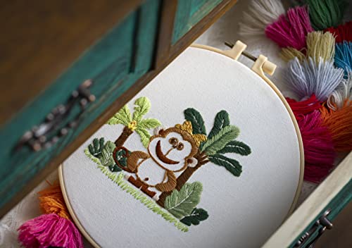 Ebherys Level 1 Embroidery Kits for Beginners and Adults, Different Animals Pattern, 1set as a Pack, inculde 1 Hoop, Instruction and Enough Threads, Easy and Basic Stitches (Monkey) - color: Monkey