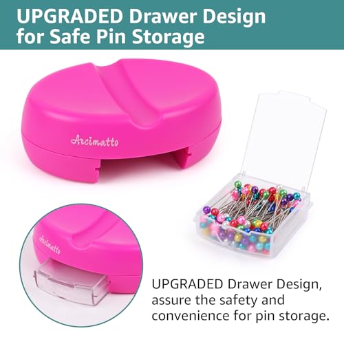 Arcimatto Magnetic Pin Holder, Strong Magnet Pincushion with Drawer, Pin Cushion with 100 Pcs Ball Head Straight Pins for Sewing, Needle Cushions Bobby Pin Holder Paper Clip Organizer for Quilting - color: Rose Red