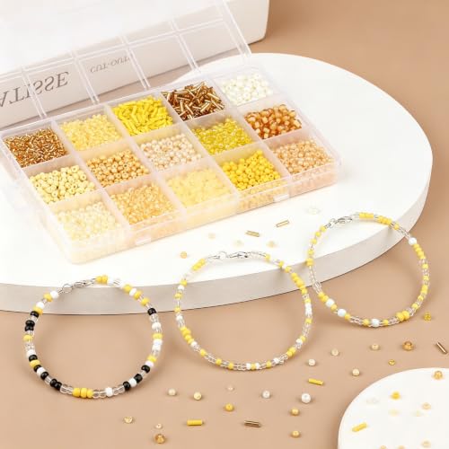 Yellow Seed Beads for Jewelry Making Glass Bugle Beads for DIY Craft - color: Yellow