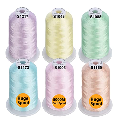 Simthread - 33 Selections - Various Assorted Color Packs of Polyester Embroidery Machine Thread Huge Spool 5500Y for All Sewing Embroidery Machines - 6xPastel Colors 2 - color: 6 Pastel Colors 2