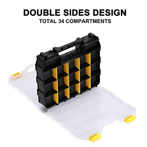 Mayouko Double Side Tools Organizer, Customizable Removable Plastic Dividers, Hardware Box Storage, Small Parts Organizer, 34-Compartment, Black/Yellow - color: Yellow, size: 34 Compartments