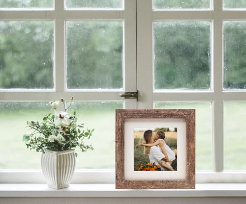 6x6 Picture Frames Set of 2, Square Rustic Wood Grain Photo Frame for Tabletop or Wall Mounting Display - size: 6X6(2pcs)