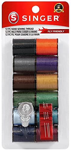 SINGER 60641 Polyester Hand Sewing Thread, Assorted Colors, 12 Small Spools, Dark