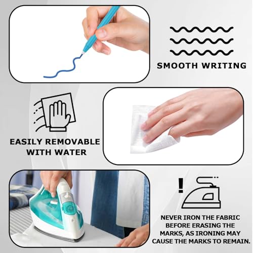 3-Pack Fabric Markers for Sewing,Blue Erasable Water Soluble Fabric Marker