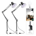 Black Desk Lamp with Clamp, Extra-Tall Adjustable Metal Swing Arm, 2 Pack - color: Black, size: 2pack5000K Natural Daylight-Extra Long Swing Arm