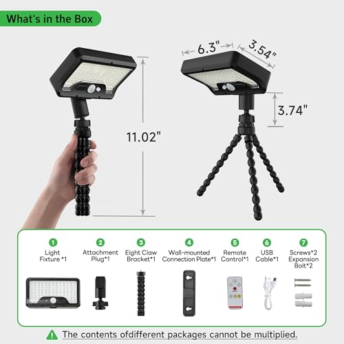 Octopus Solar Motion Lights Outdoor, 600LM, 1 Pack, Black - color: Claw Mount, size: 1-Pcs