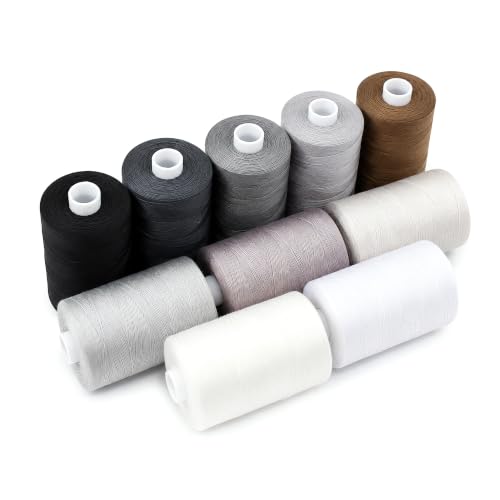 Sewing Thread 10 Color Sewing Industrial Purpose 1000 Yards Per Spool 40S/2 Polyester for DIY Sewing Machine,Embroidery Machine,Hand Sewing (Grey) - color: Grey
