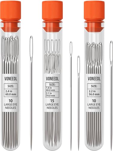 VONEEDL 35 PCS Large Eye Sharp Hand Sewing Needles 4 Assorted Sizes - Easy Threading Embroidery Needles - Perfect for Quilting, Crafting, Darning, Weave, Crochet, and DIY