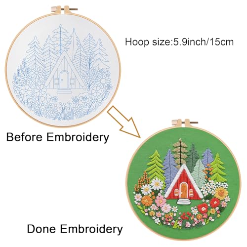 Louise Maelys Garden House Embroidery Kit for Beginners Forest DIY - color: Forest Cabin